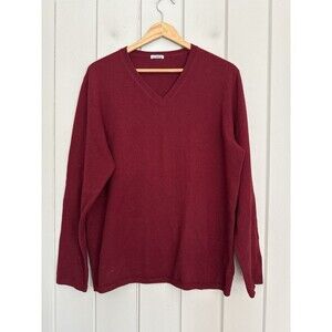 Malo Men's 100% Cashmere V-Neck Sweater 52 M Medium Burgundy Red Long Sleeves
